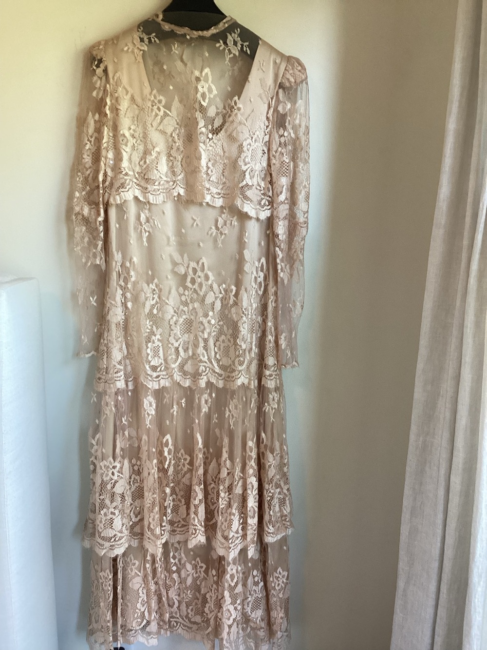 Vintage Rina Di Montella Silk Dress Size 8 Floral Lace Overlay Champagne Blush